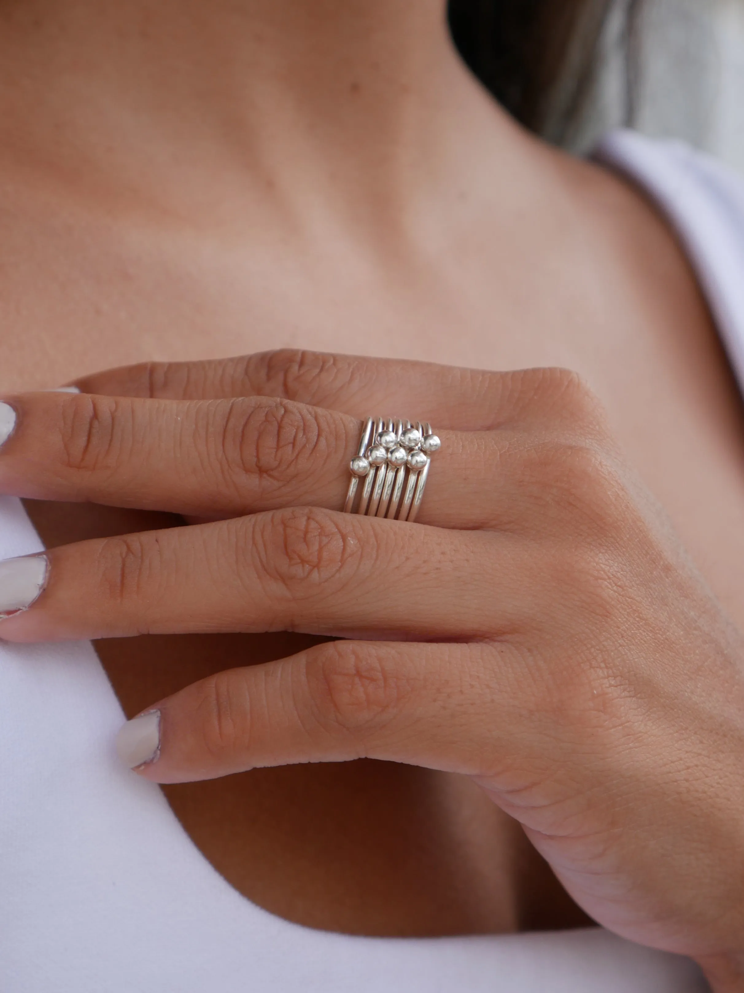 Movable Balls on Silver Ring, .925 Sterling Silver Nickel Free Hypoallergenic Luxury Stacked Ring