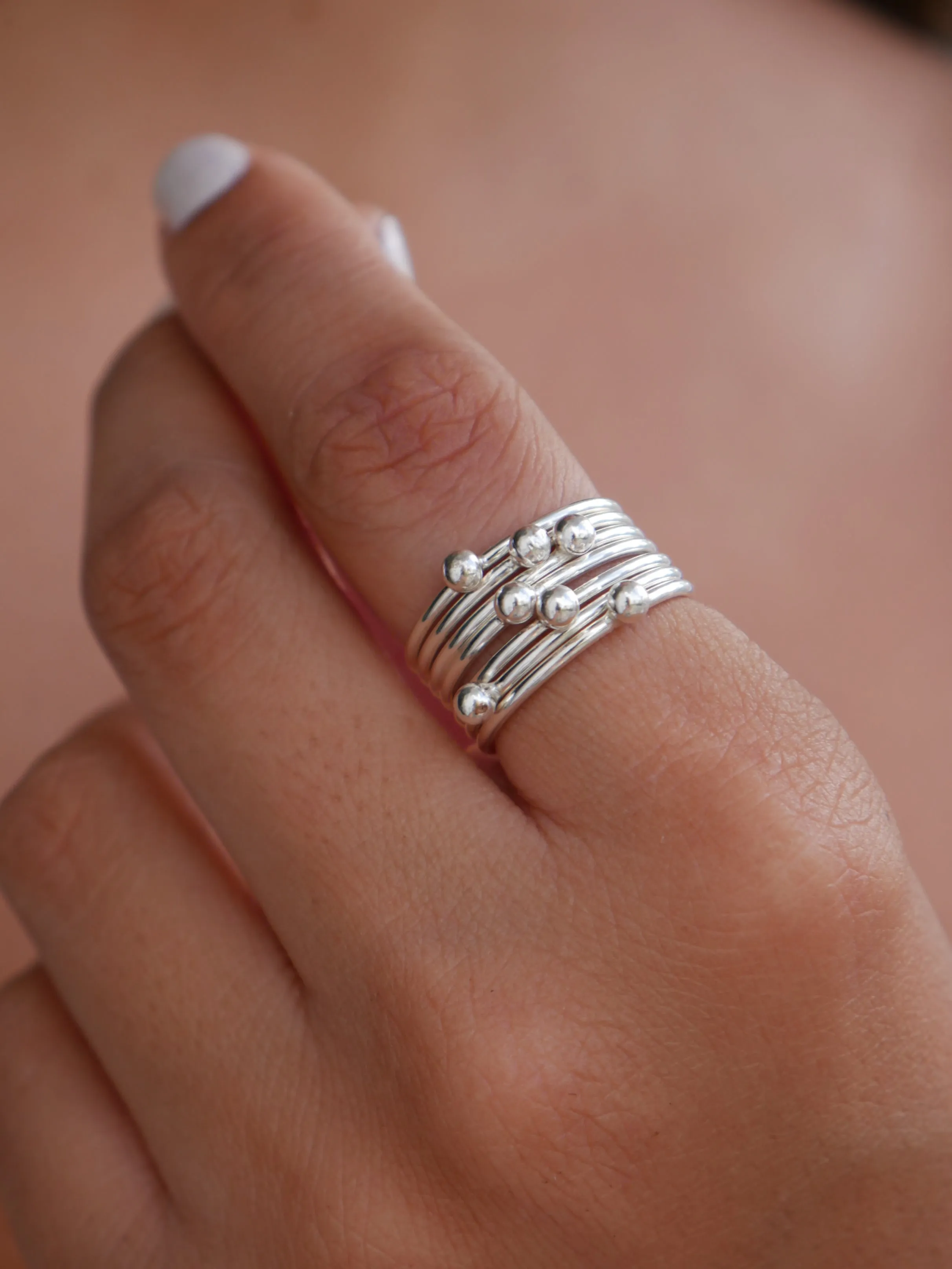 Movable Balls on Silver Ring, .925 Sterling Silver Nickel Free Hypoallergenic Luxury Stacked Ring