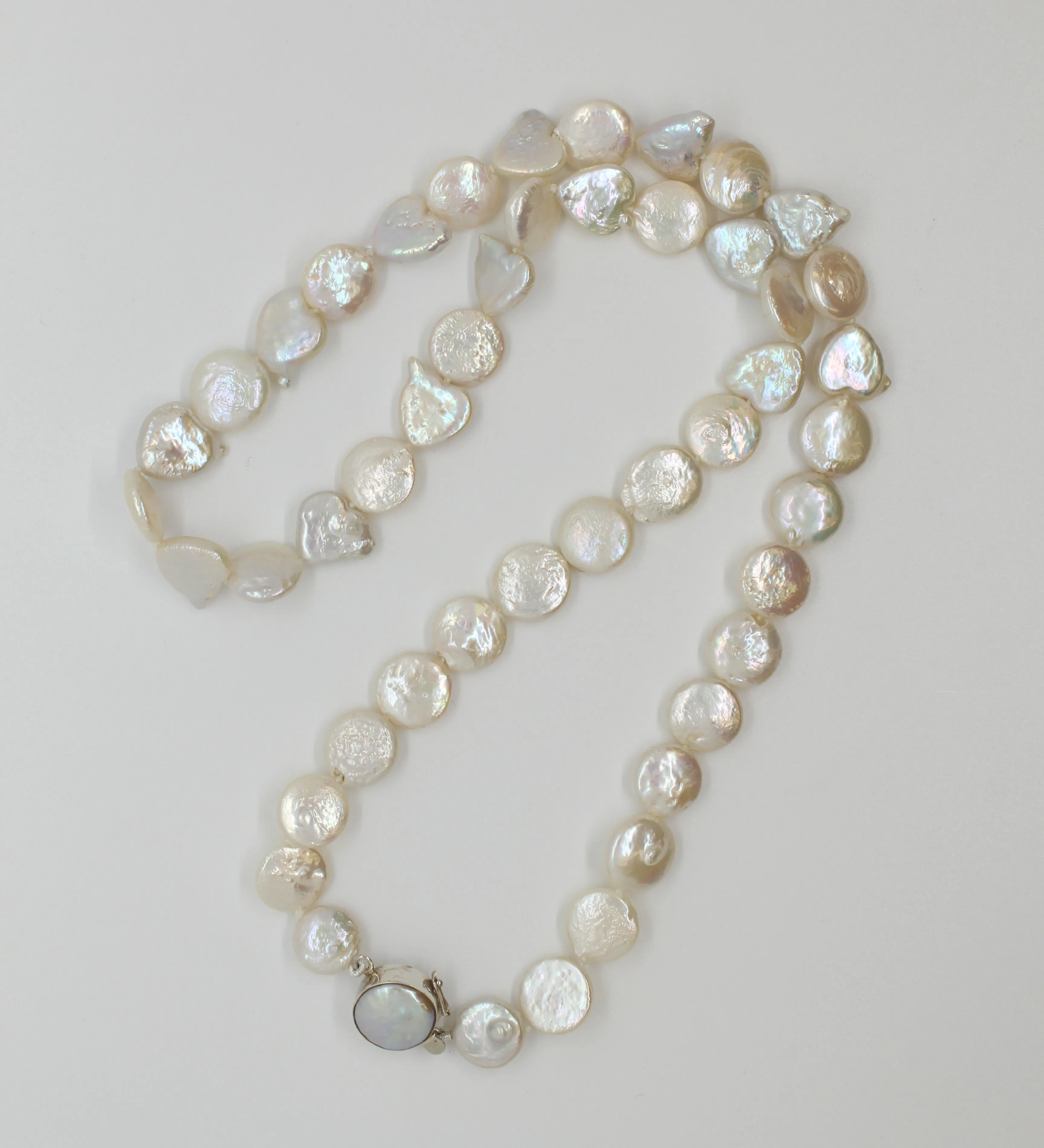 N Freshwater White Coin and Kishi Hearts Pearl Necklace