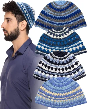 Pack of 4-Pcs - Hq 23cm/Large Size Mix Colors Handmade Frik Kippah for Men Boys and Kids, Yamaka Hat from Israel - Kippot Bulk (Mix 3)