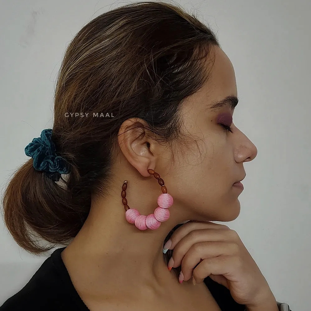 Pink Beaded Hoops