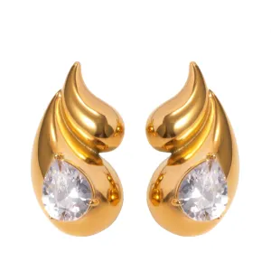 Pre Order:  Double Layered Droplet Shaped Diamond Inlaid Earrings