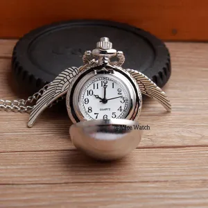 Retro Snitch Necklace Chain Pendant Mini Wings Quartz Fob Pocket Watch
