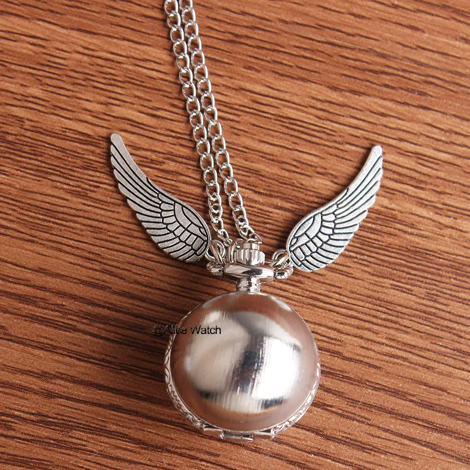 Retro Snitch Necklace Chain Pendant Mini Wings Quartz Fob Pocket Watch