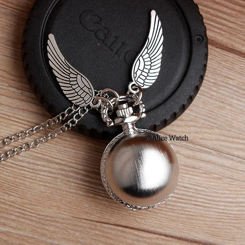 Retro Snitch Necklace Chain Pendant Mini Wings Quartz Fob Pocket Watch