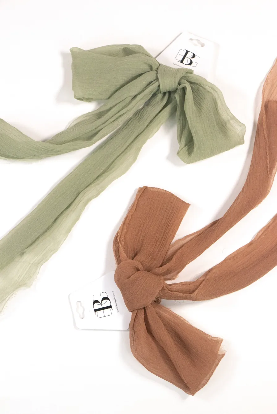 Rustic Romance Long Bow | 100% Silk Chiffon | Long Bow with Tails | Hand Tied Effortless Bow | Hand Tied and Handmade