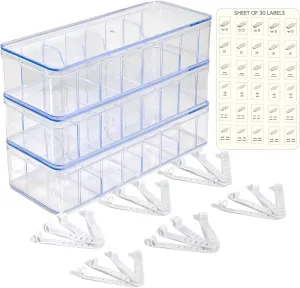 Set of 3 Cable Organizer Boxes with Labels - Charger Box Organizer, Stackable with Lids - Cord Storage for Desk & Drawer - Case