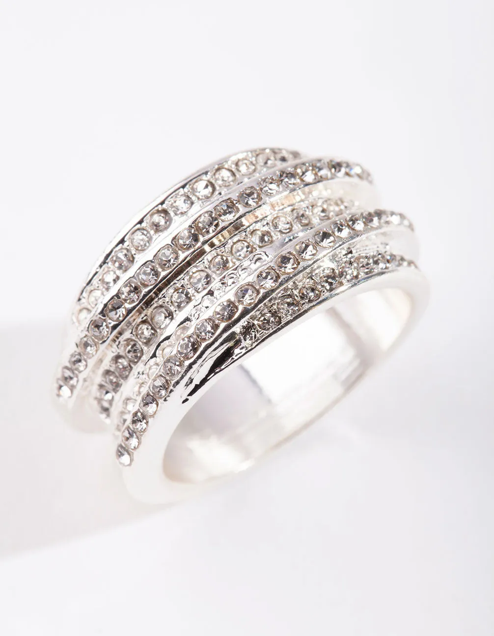 Silver Diamante Embellished Zig Zag Ring