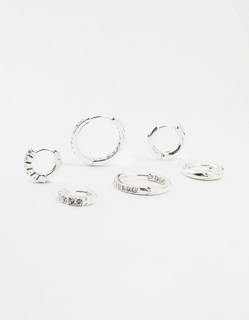 Silver Plated Diamante Huggie Earrings 3-Pack
