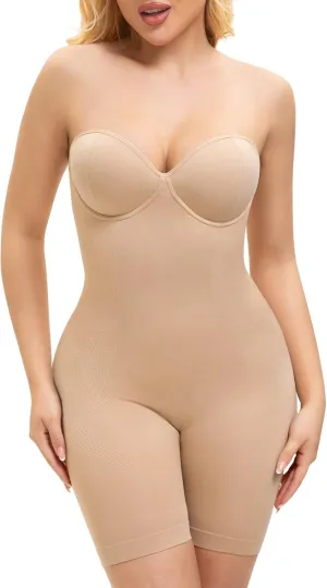 Slimers Strapless Shapewear Bodysuit For Woman: Seamless Body Shaper Built In Bar - Tummy Control Butt Lifter Shapewear
