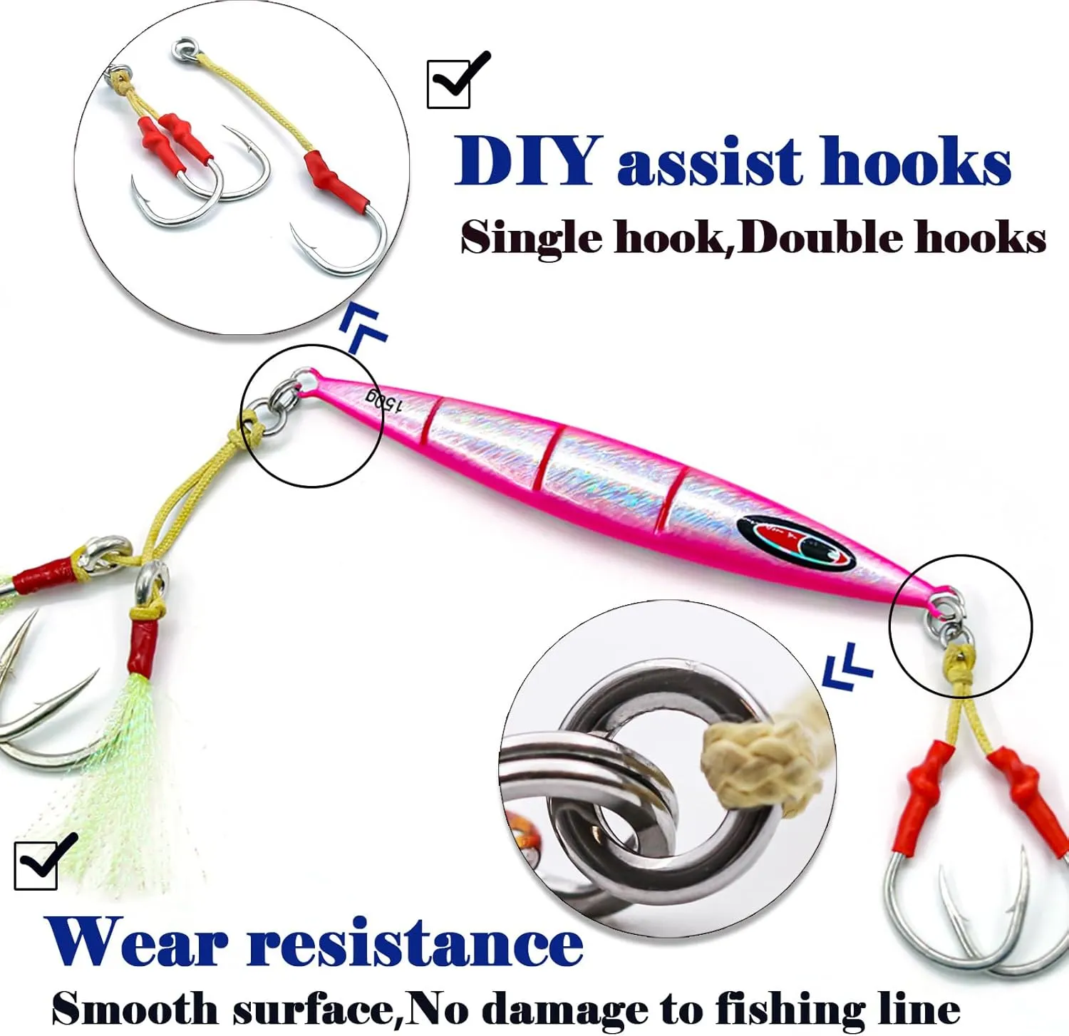 Solid Rings Fishing 50Pcs - Stainless Steel Ring for Assist Hooks Jigs Butterfly Rigs Saltwater Freshwater