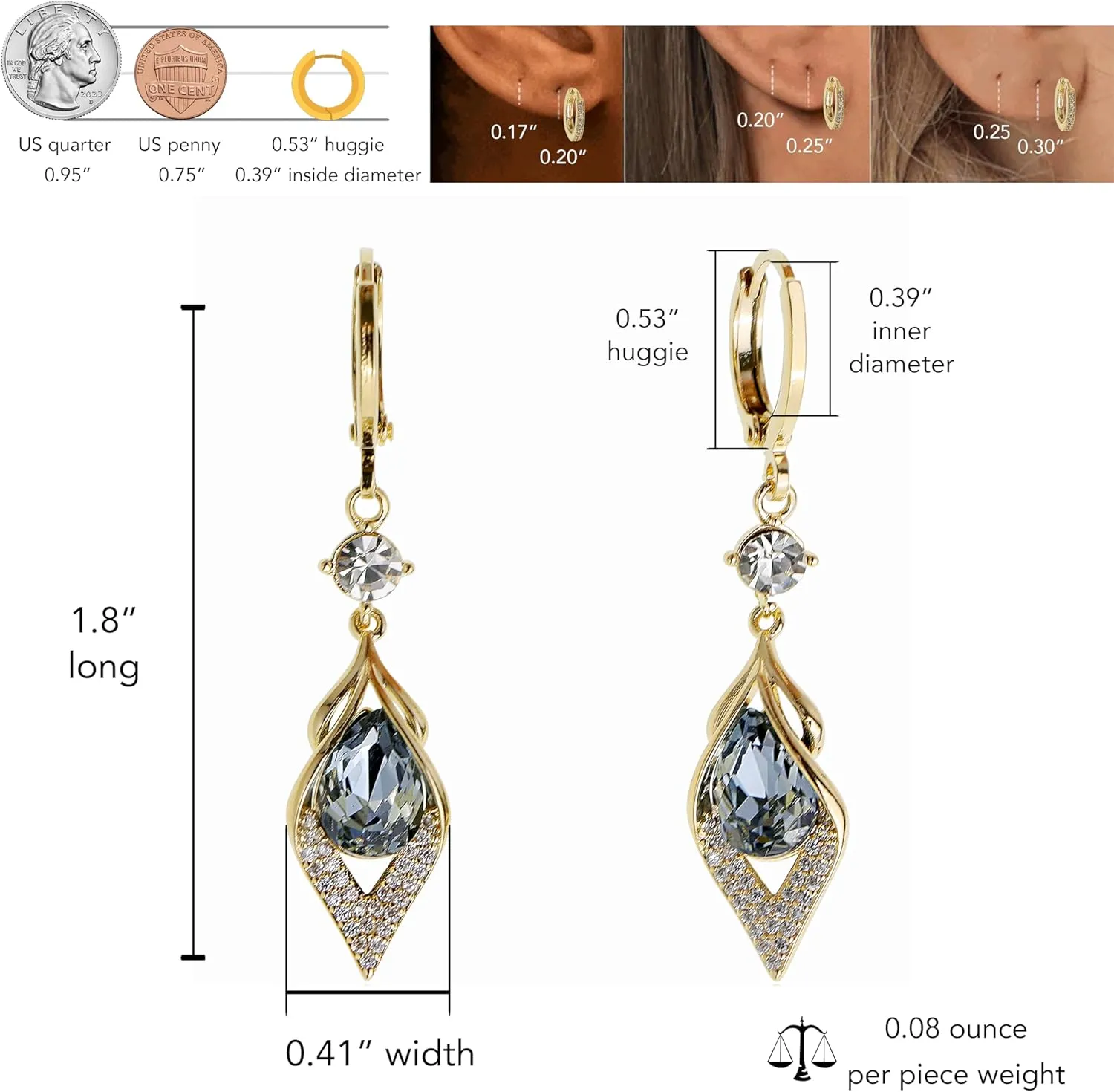 Sonateomber Small Hoop Dangle Earrings for Women, Trendy Dainty Rhinestone CZ Dangling Prom Wedding Leaf Flower Snowflake Butterfly Starfish Fashion Jewelry Gift