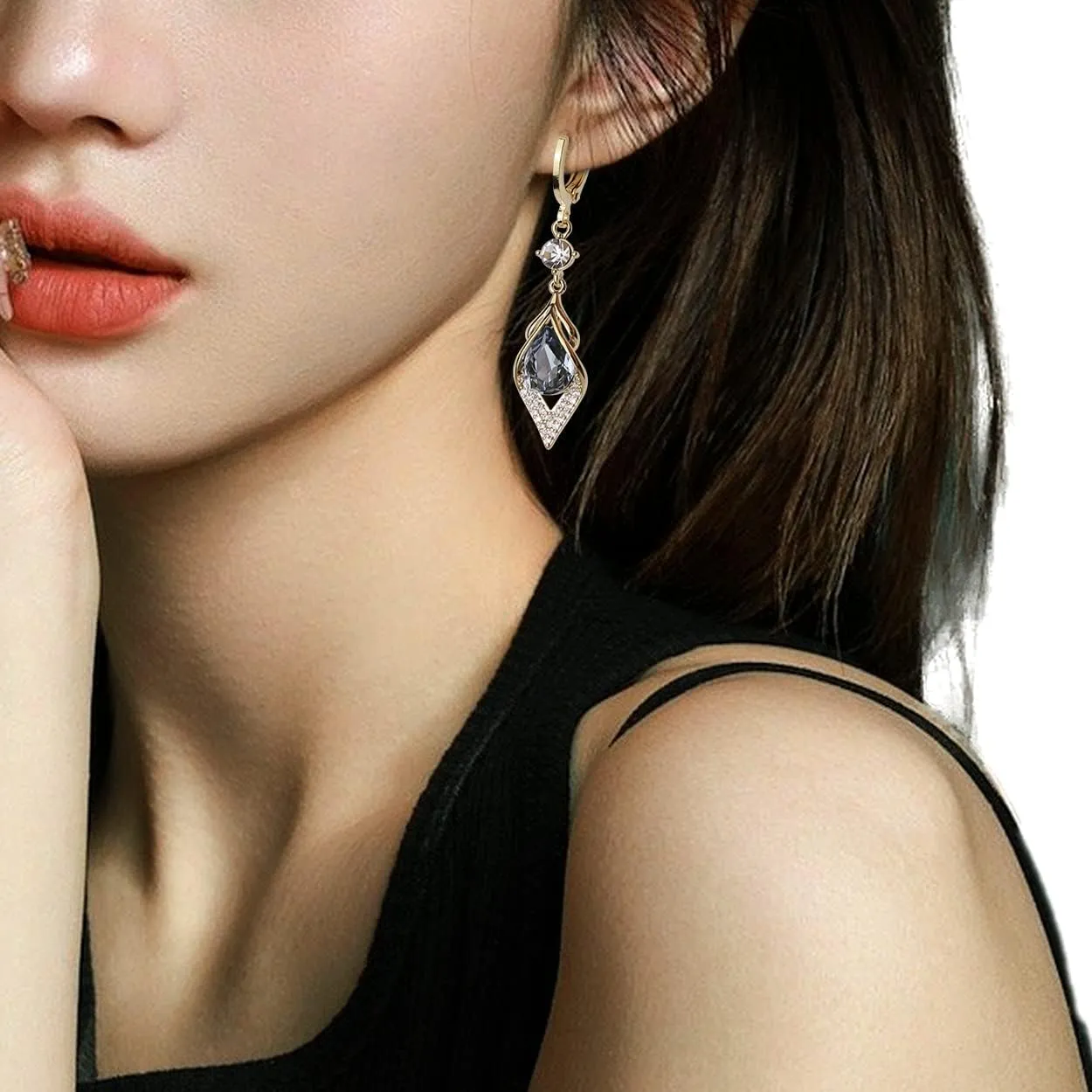 Sonateomber Small Hoop Dangle Earrings for Women, Trendy Dainty Rhinestone CZ Dangling Prom Wedding Leaf Flower Snowflake Butterfly Starfish Fashion Jewelry Gift