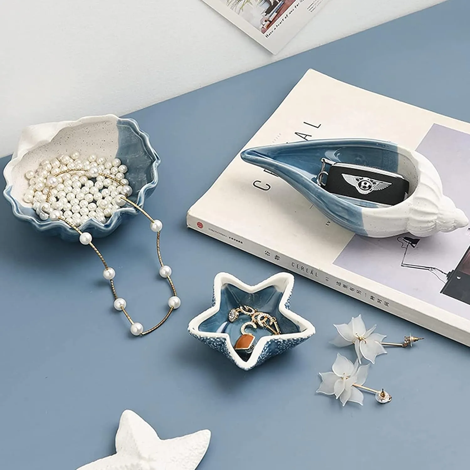 Starfish Jewelry Dish Tray - Ceramic Ring Holder - Ocean Style Trinket Tray - Earrings Candy Storage - Table Decoration Supplies