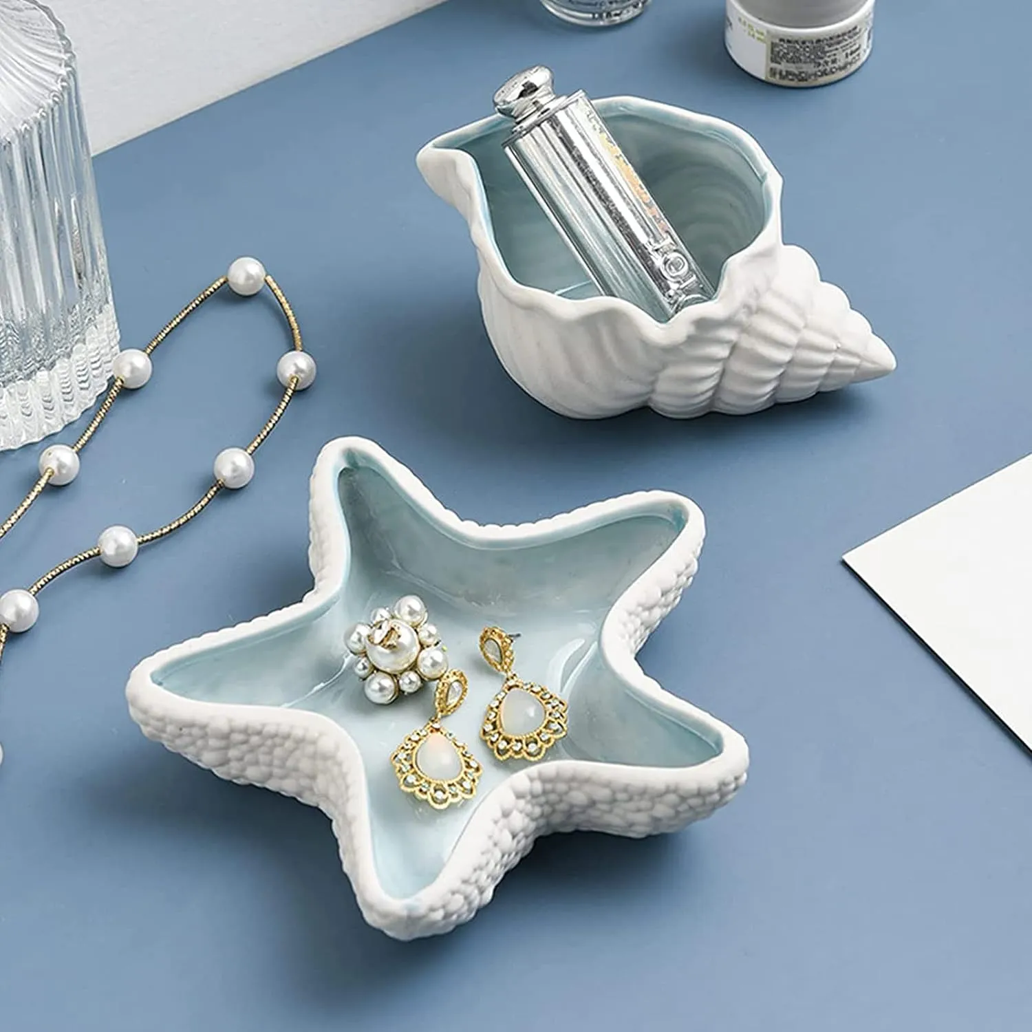 Starfish Jewelry Dish Tray - Ceramic Ring Holder - Ocean Style Trinket Tray - Earrings Candy Storage - Table Decoration Supplies