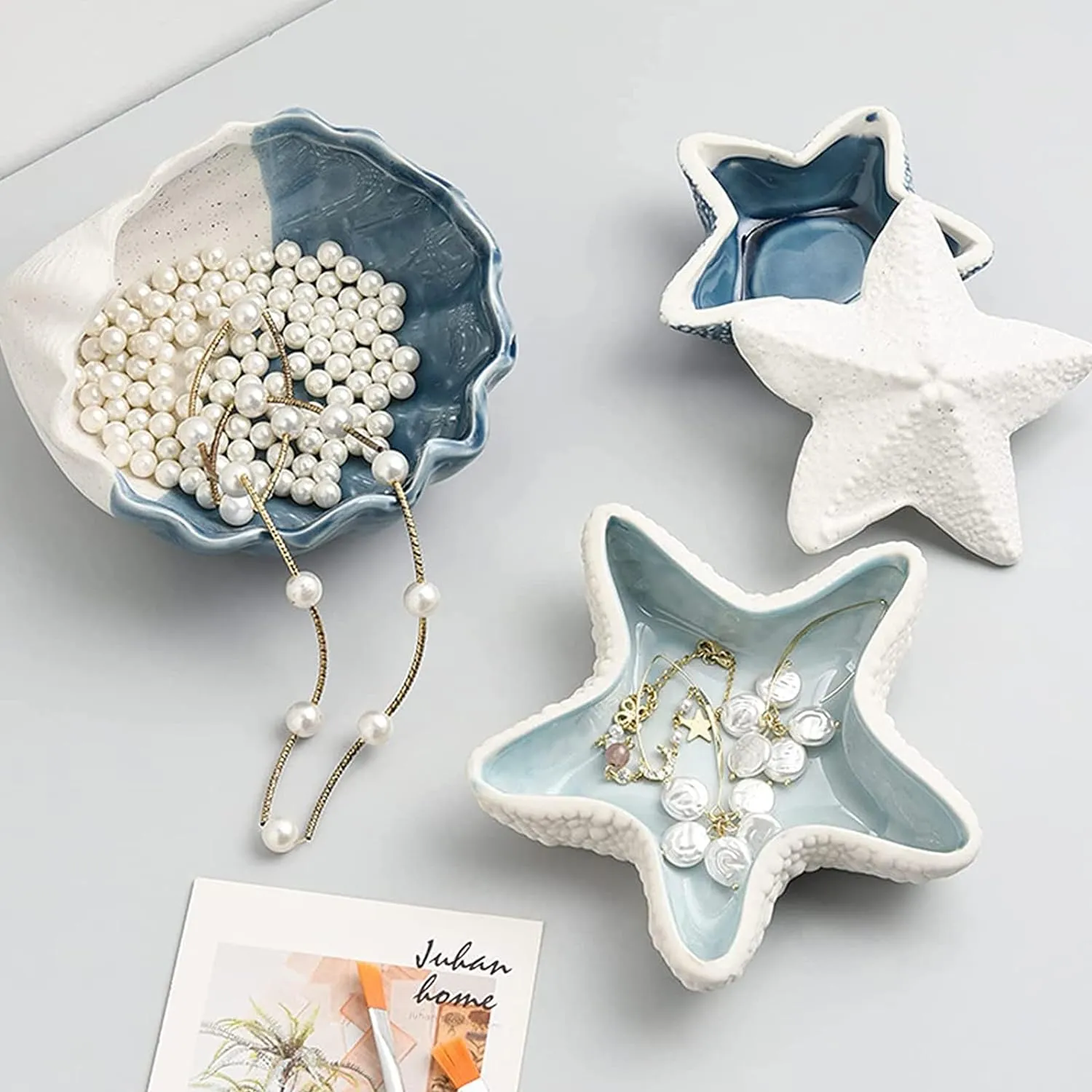 Starfish Jewelry Dish Tray - Ceramic Ring Holder - Ocean Style Trinket Tray - Earrings Candy Storage - Table Decoration Supplies