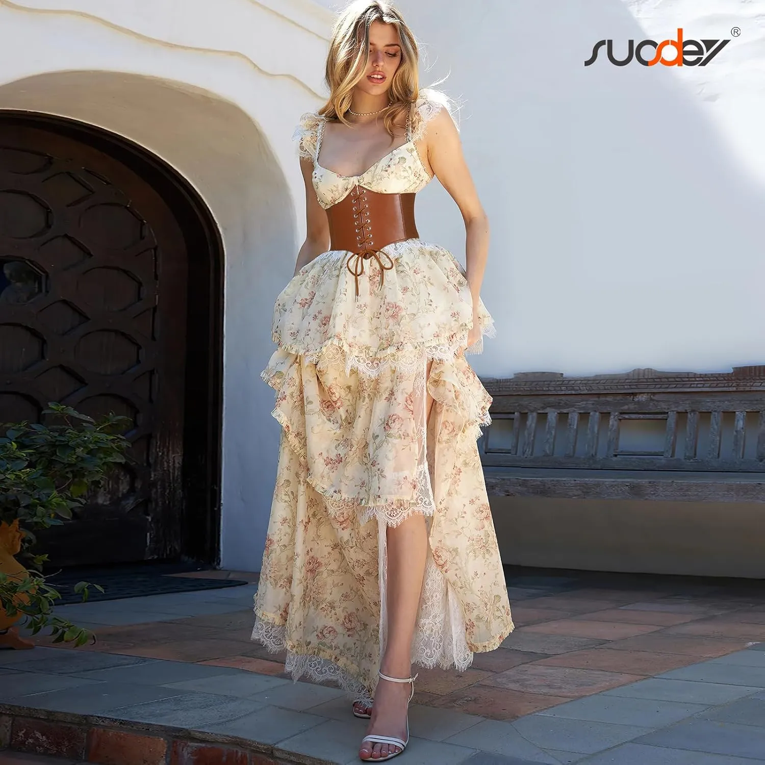 SUOSDEY Lace-up Cinch Bustiers Corset Belt for Women, Elastic Tie Waspie Wide Costume Waist Belt for Renaissance Halloween