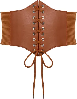 SUOSDEY Lace-up Cinch Bustiers Corset Belt for Women, Elastic Tie Waspie Wide Costume Waist Belt for Renaissance Halloween