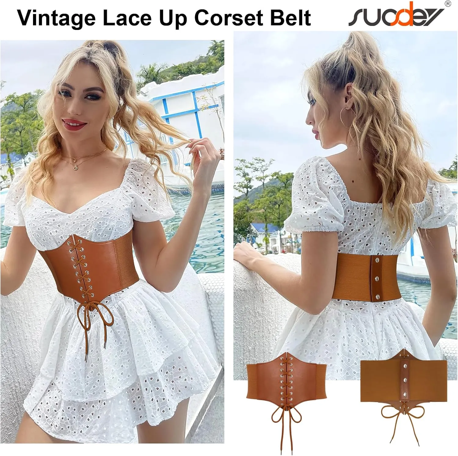 SUOSDEY Lace-up Cinch Bustiers Corset Belt for Women, Elastic Tie Waspie Wide Costume Waist Belt for Renaissance Halloween