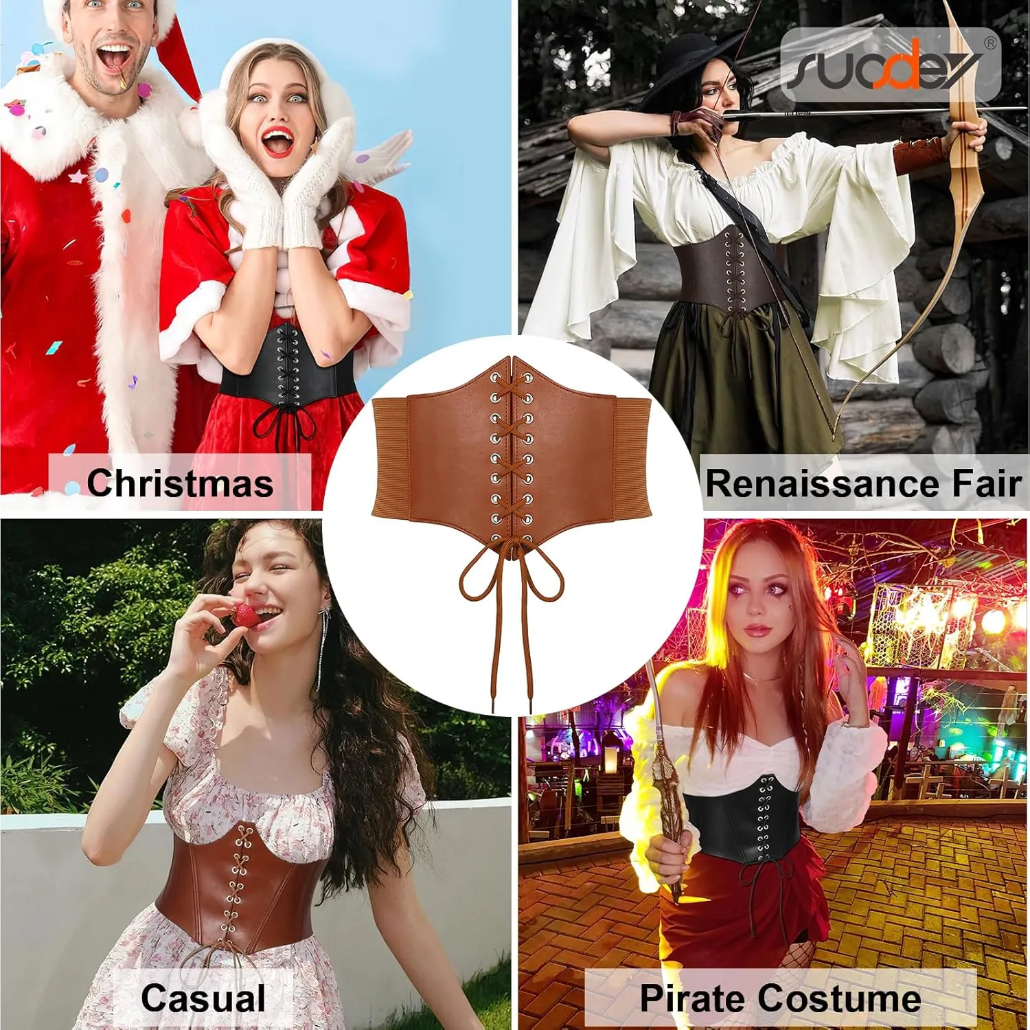 SUOSDEY Lace-up Cinch Bustiers Corset Belt for Women, Elastic Tie Waspie Wide Costume Waist Belt for Renaissance Halloween