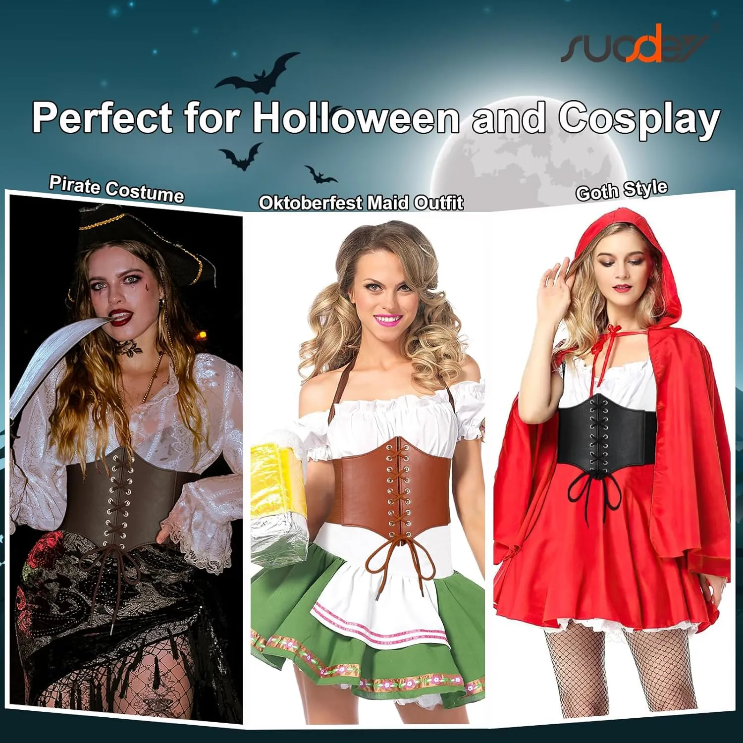 SUOSDEY Lace-up Cinch Bustiers Corset Belt for Women, Elastic Tie Waspie Wide Costume Waist Belt for Renaissance Halloween