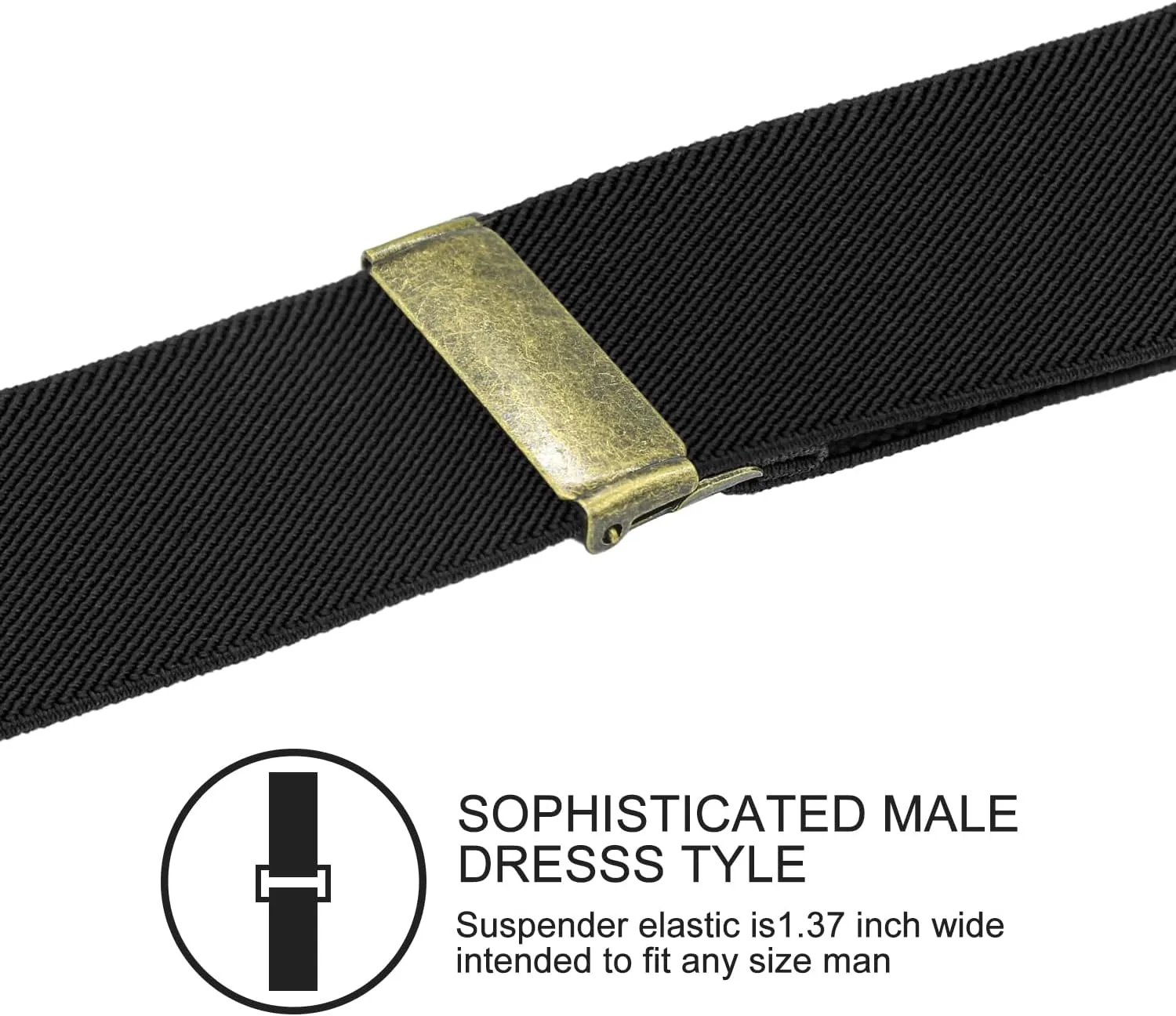 Suspenders for Men, Adjustable Suspenders Gold Clip with Elastic Straps Y-Back Construction Heavy Duty for Work