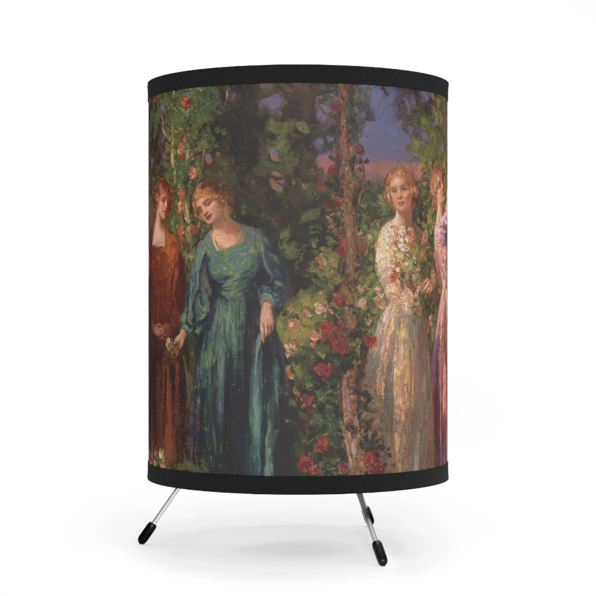 Thomas Mostyn: "Gather Ye Rosebuds While Ye May" - Tripod Lamp with High-Res Printed Shade, US\CA plug