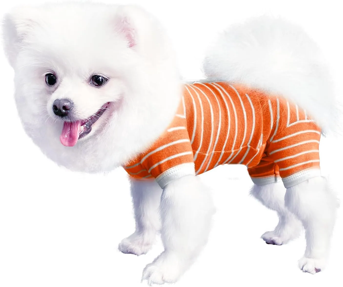 TONY HOBY Female/Male Pet Dog Pajamas Stripes 4 Legged Dog pjs Jumpsuit Soft Cotton Dogs Clothes(S, Orange White-Girls)