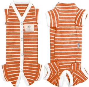 TONY HOBY Female/Male Pet Dog Pajamas Stripes 4 Legged Dog pjs Jumpsuit Soft Cotton Dogs Clothes(S, Orange White-Girls)