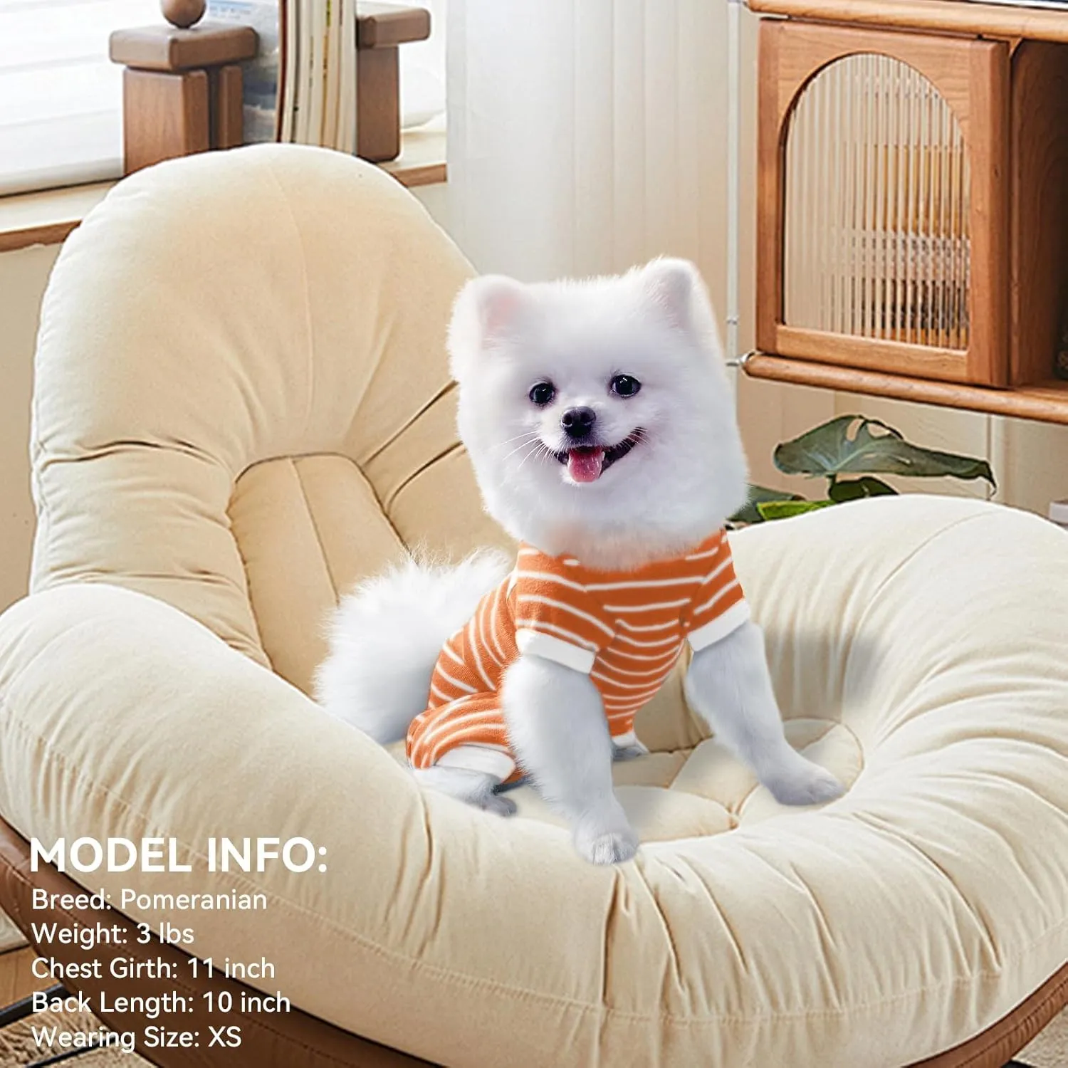 TONY HOBY Female/Male Pet Dog Pajamas Stripes 4 Legged Dog pjs Jumpsuit Soft Cotton Dogs Clothes(S, Orange White-Girls)