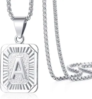 Trendsmax Initial Letter Pendant Necklace Mens Womens Capital Letter White Gold Plated A Z Stainless Steel Box Chain 22inch