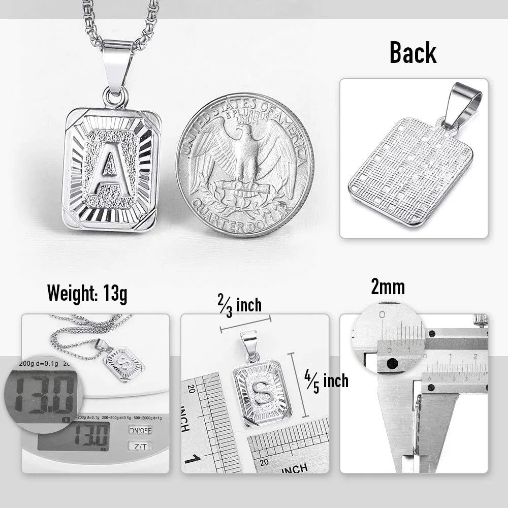 Trendsmax Initial Letter Pendant Necklace Mens Womens Capital Letter White Gold Plated A Z Stainless Steel Box Chain 22inch