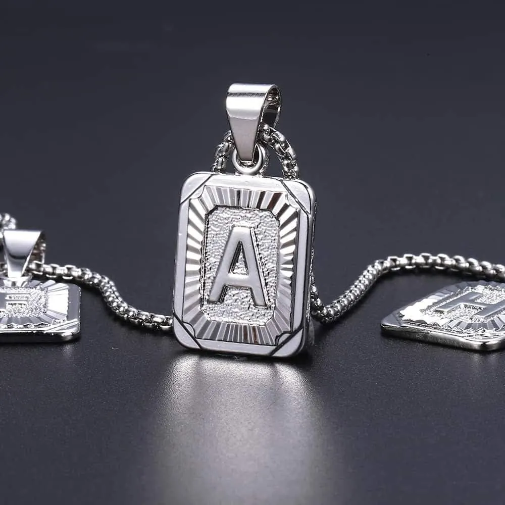 Trendsmax Initial Letter Pendant Necklace Mens Womens Capital Letter White Gold Plated A Z Stainless Steel Box Chain 22inch
