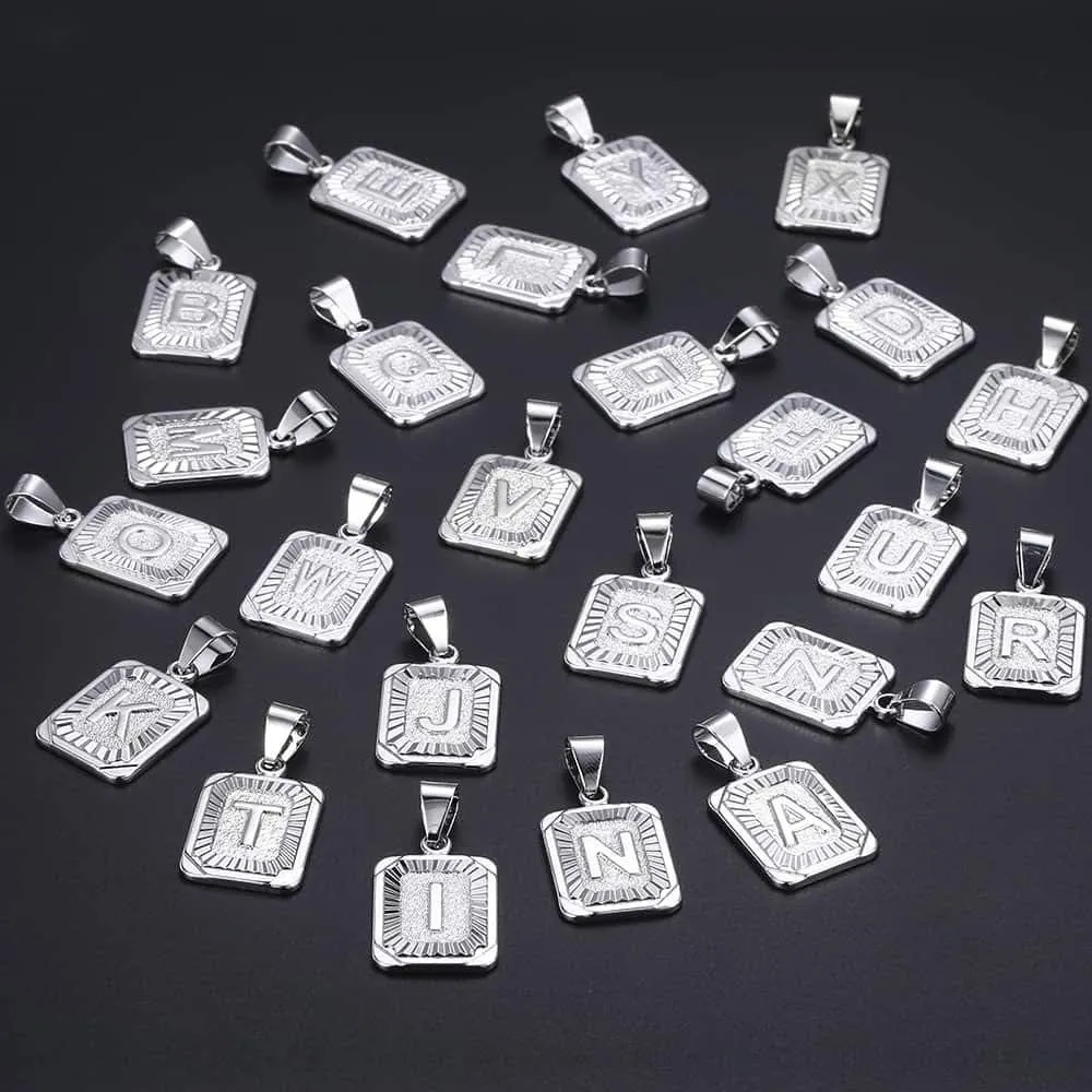 Trendsmax Initial Letter Pendant Necklace Mens Womens Capital Letter White Gold Plated A Z Stainless Steel Box Chain 22inch