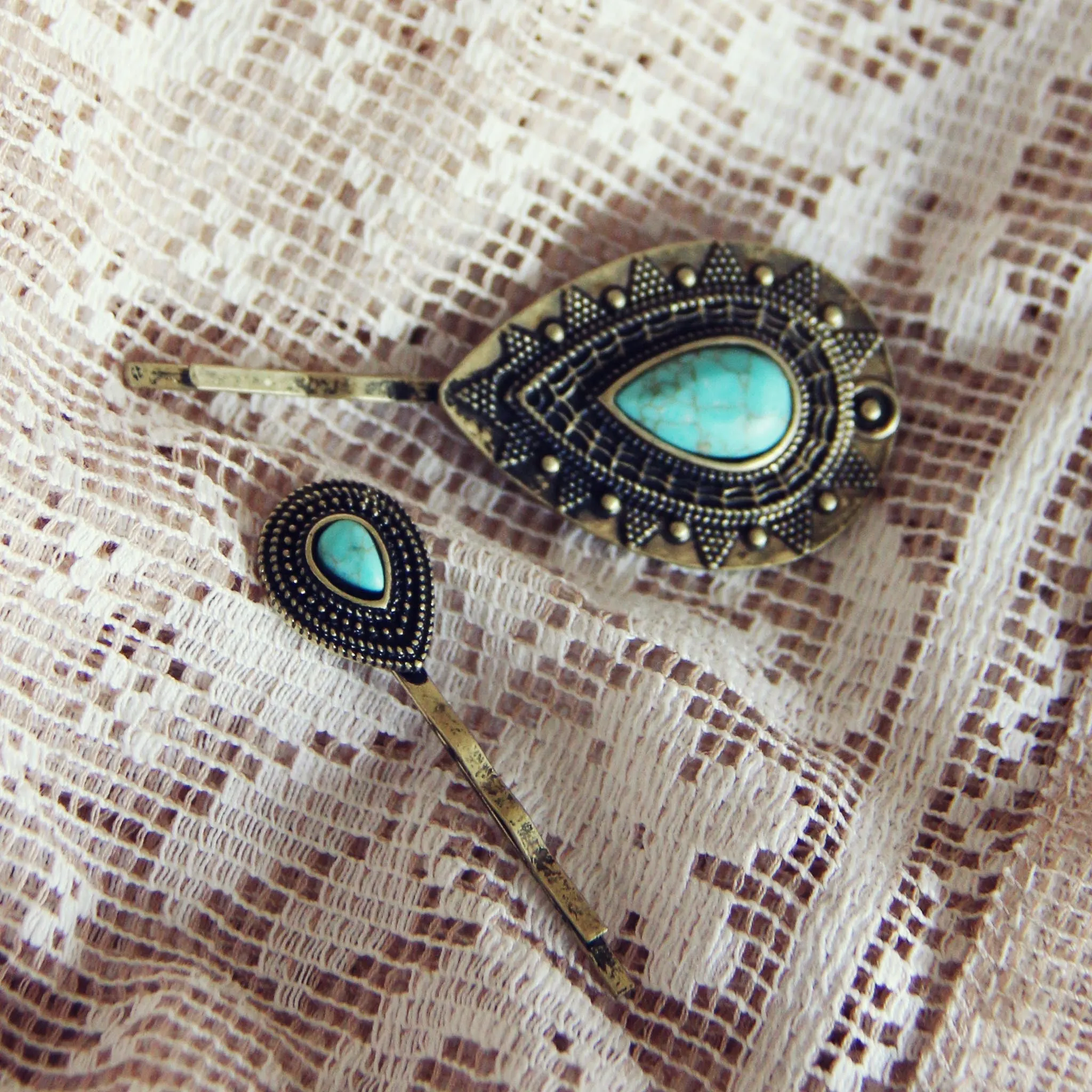 Turquoise & Stone Hair Pins