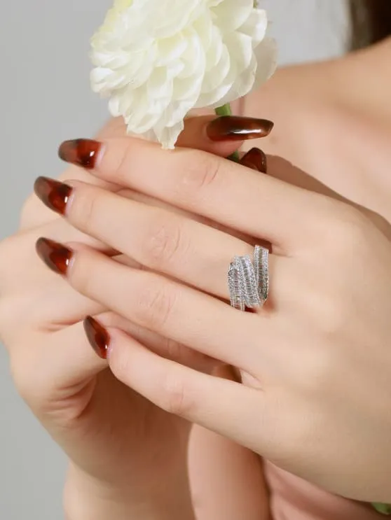 Twisted Stacked Eternity Ring Baguette Zircon 925 Sterling Silver Statement Tarnish Free Luxury Ring