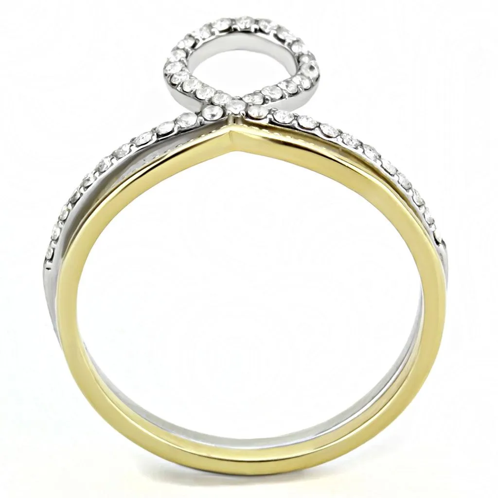 Two-Tone IP Gold (Ion Plating) Stainless Steel Ring with AAA Grade CZ in Clear for Women Style DA278
