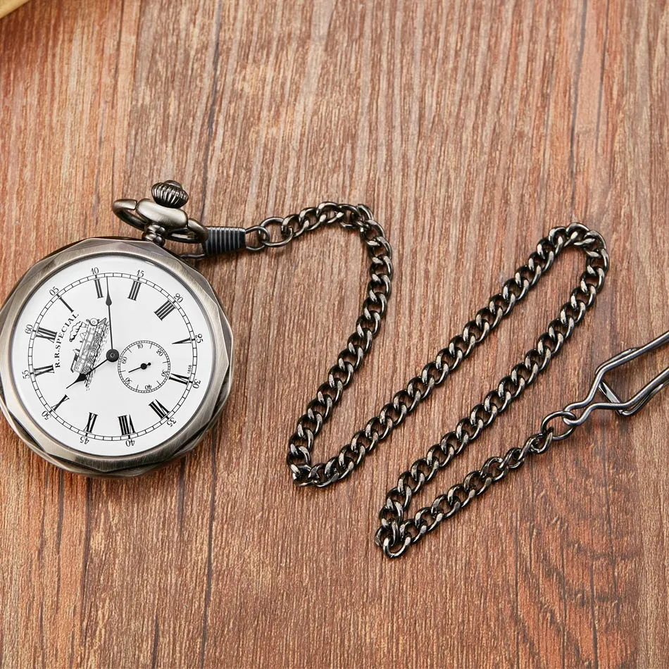 Unisex Antique Mechanical Skeleton Hand Wind Movement Fob Watch