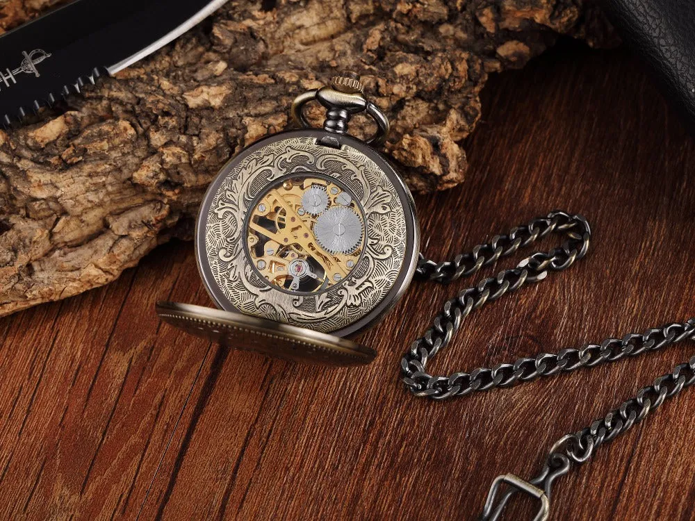 Unisex Golden Sliver Bronze Hollow Goat Deer Mechanical Pocket FOB Watch