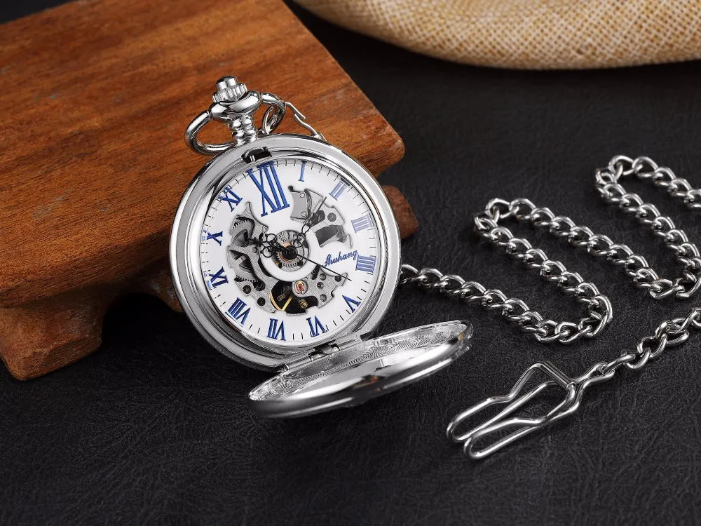 Unisex Golden Sliver Bronze Hollow Goat Deer Mechanical Pocket FOB Watch