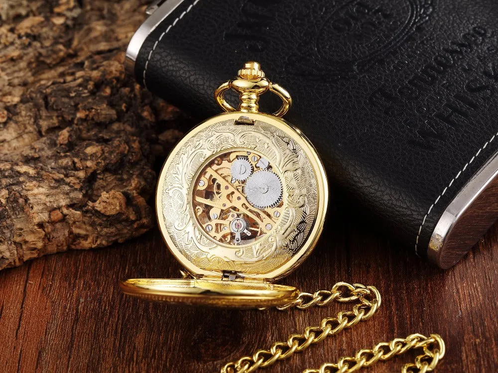 Unisex Golden Sliver Bronze Hollow Goat Deer Mechanical Pocket FOB Watch