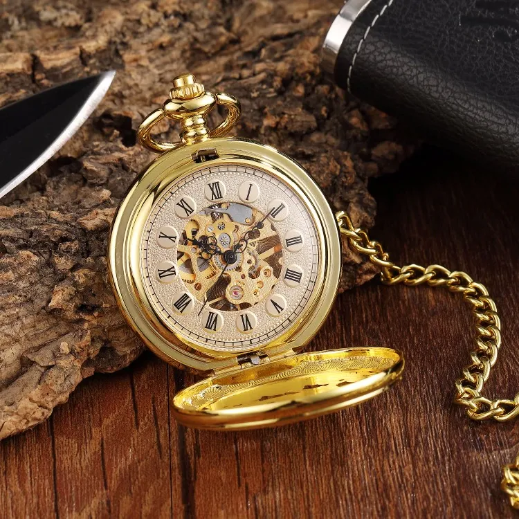 Unisex Golden Sliver Bronze Hollow Goat Deer Mechanical Pocket FOB Watch