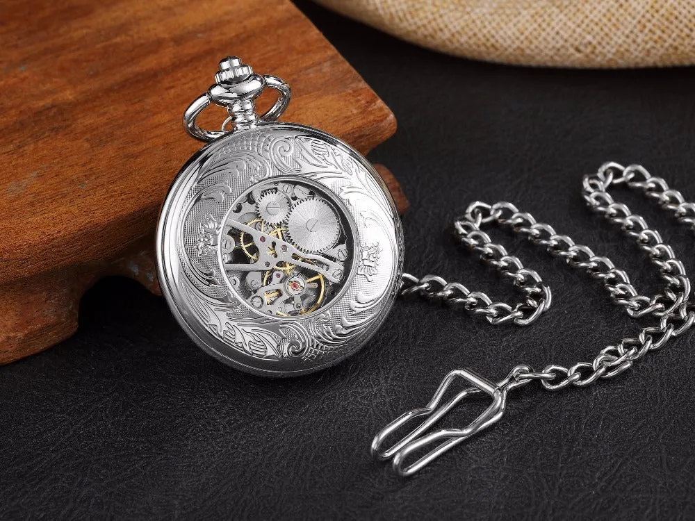 Unisex Golden Sliver Bronze Hollow Goat Deer Mechanical Pocket FOB Watch