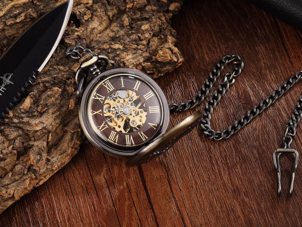 Unisex Golden Sliver Bronze Hollow Goat Deer Mechanical Pocket FOB Watch