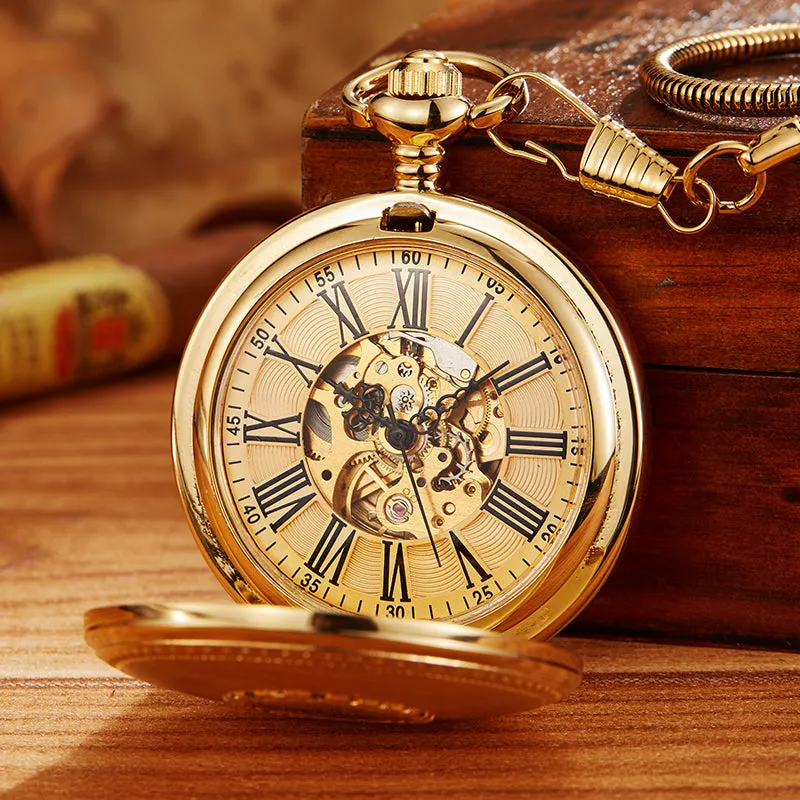 Unisex Vintage Fashion Mechanical Hand Wind Simple Fob Pocket Watch