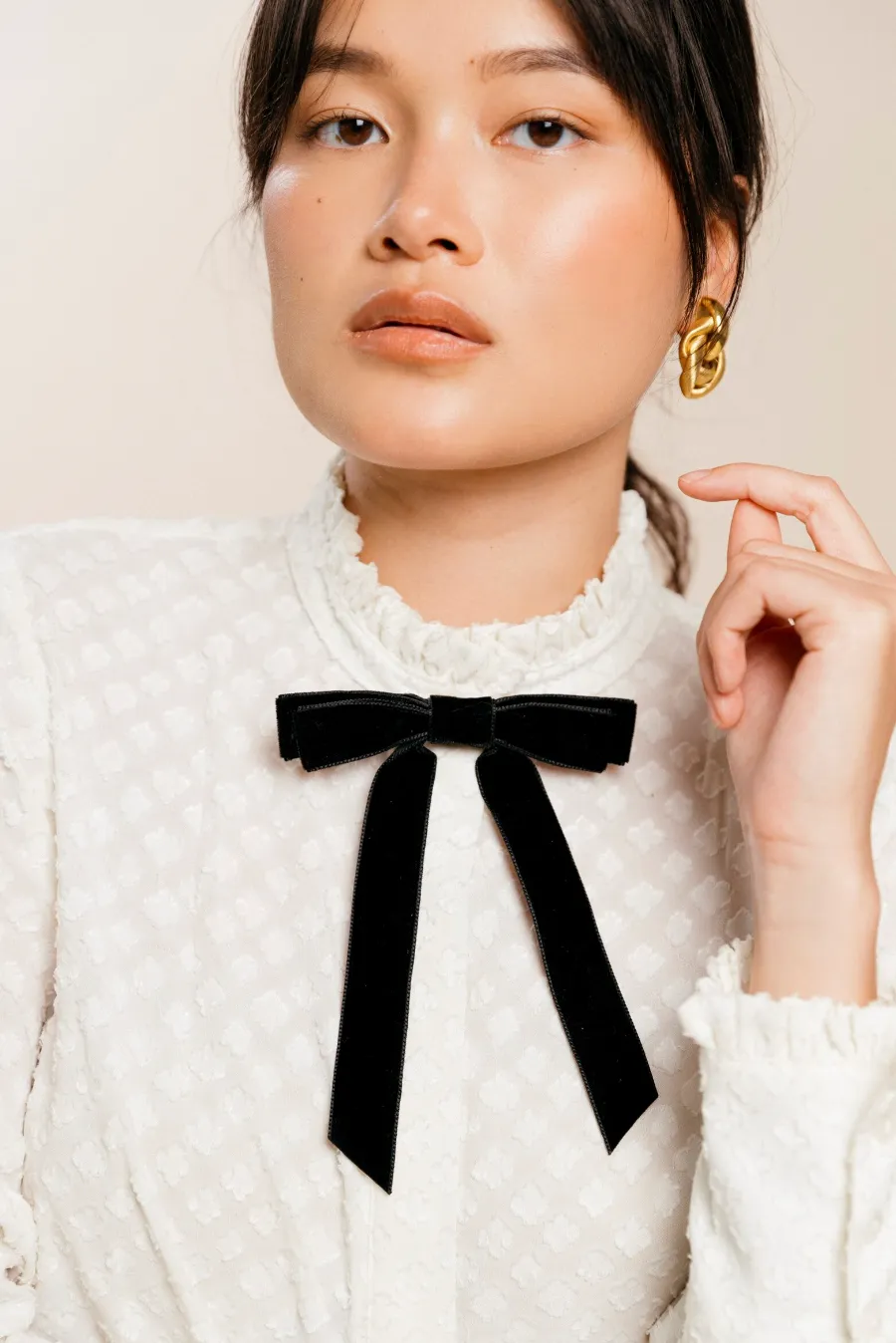 Velvet Long Bow Neck Pin | As Seen in Vouge | Bow Brooch | Luxury Designer Accessories | Made to Order