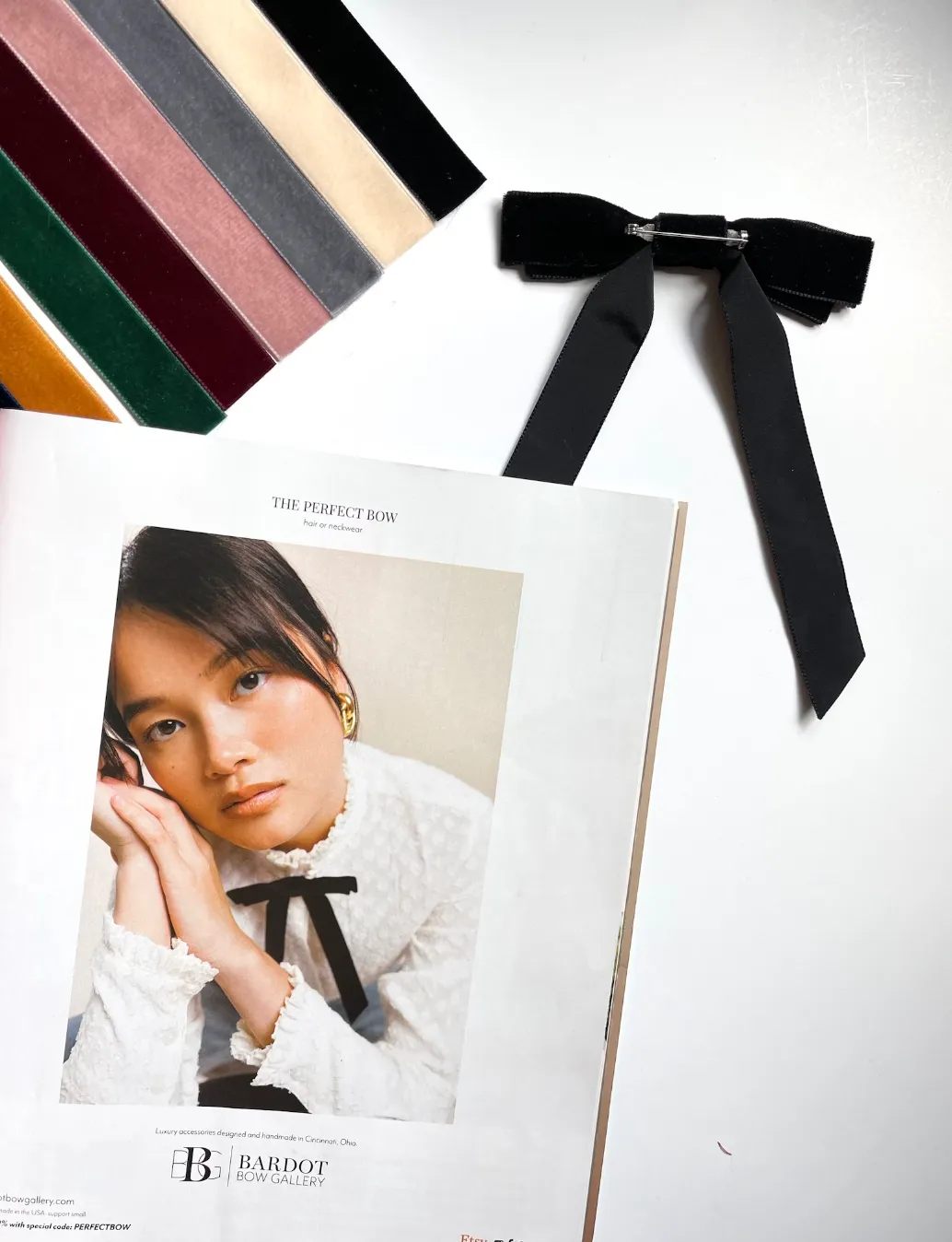 Velvet Long Bow Neck Pin | As Seen in Vouge | Bow Brooch | Luxury Designer Accessories | Made to Order