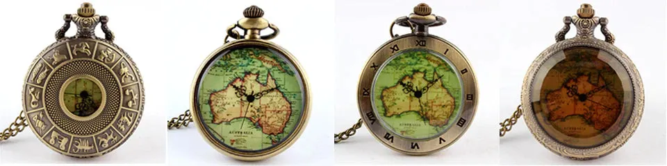 Vintage Unisex Stainless Steel Australia Map Pendant Quartz Pocket Watch