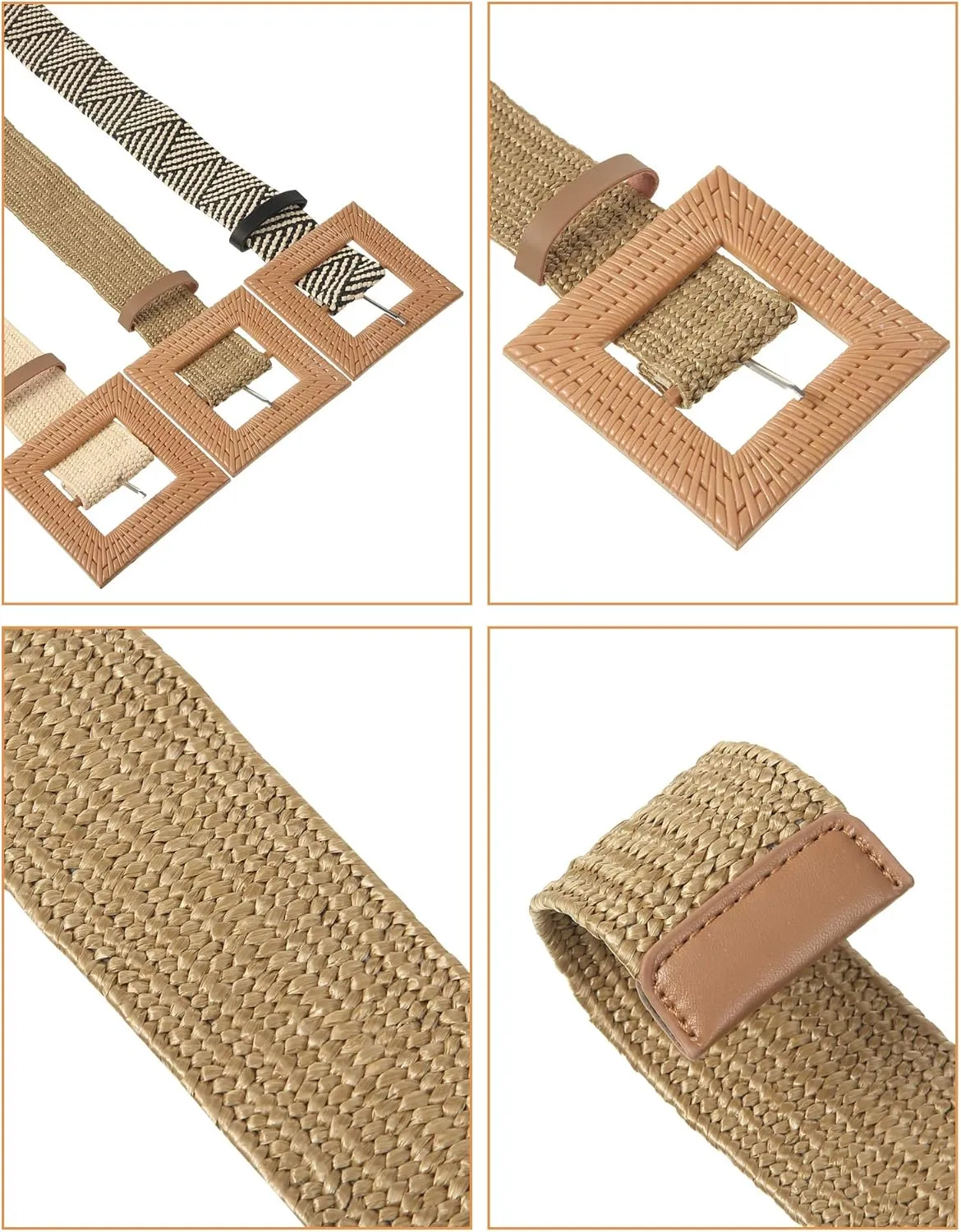 WILLBOND 3 Pcs Straw Belts Woven Elastic Waist Belt for Women Bohemian Dress Braided Belt
