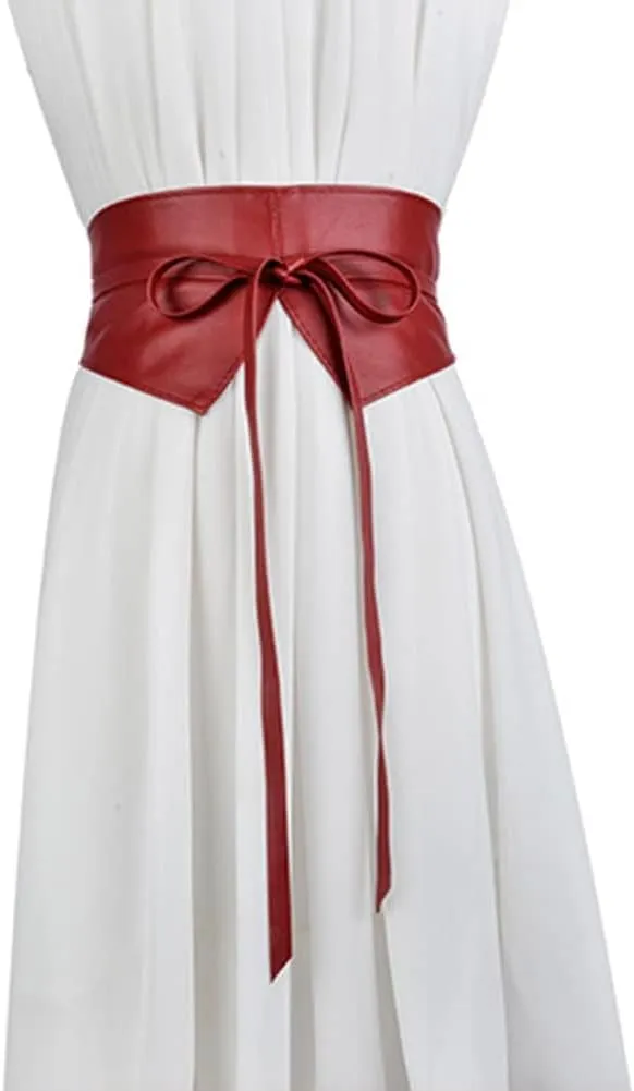 Women Lace Up Tied Corset Belt Soft Leather Wide Cinch Belt Waspie